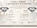 Learn how diamonds are grown in a lab using CVD (chemical vapor deposition) with carbon-rich gases or HPHT (high pressure, high temperature) mimicking Earth's conditions.
