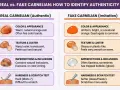 Guide to identifying natural carnelian vs. imitation. Authentic carnelian has warm, banded colors and natural inclusions.