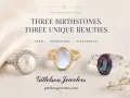 Three unique June birthstone rings: a pearl, moonstone, and alexandrite, showcased by Gittelson Jewelers.