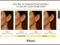 Visual guide showing diamond stud earring sizes from 0.25 CTW (Carat Total Weight) to 2.00 CTW, illustrating what CTW means in jewelry.