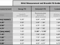 Bracelet size chart showing wrist measurements for snug, relaxed, and loose fits.