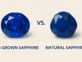 A faceted lab-grown sapphire and a rough natural sapphire are shown side-by-side, illustrating where sapphires are found.