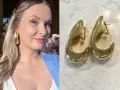 A woman models bold, chunky gold hoop earrings. A separate image shows a pair of these stylish types of hoop earrings.