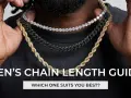 A man displays three chains: a diamond tennis chain, a black cuban link, and a gold rope chain. Learn how long is a 22 inch chain.