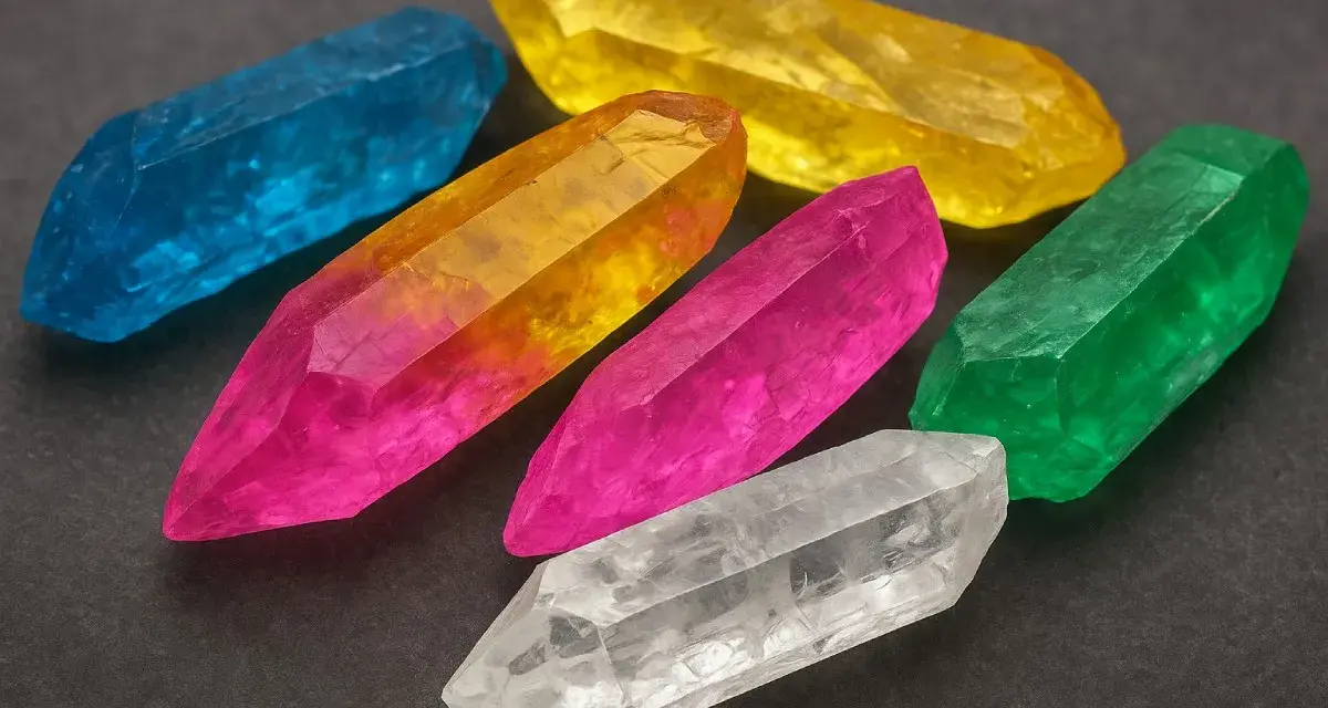 Colorful crystals, like topaz, are found in igneous rocks and alluvial deposits worldwide.