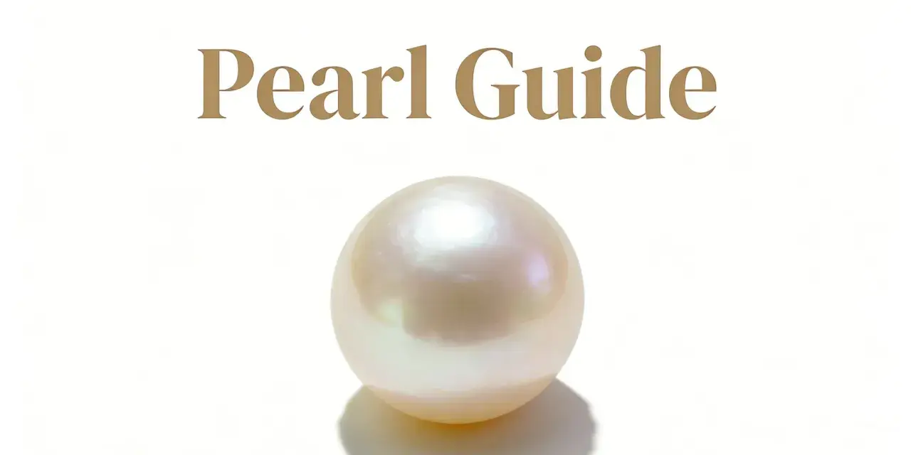 A single, lustrous pearl sits on a white background, with "Pearl Guide" text above. Is a pearl a jewel? This image suggests yes.