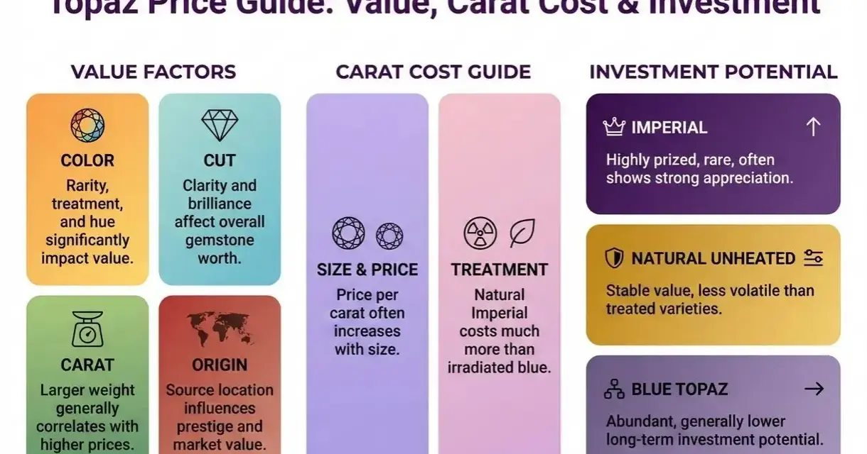 Topaz price guide: color, cut, carat, origin, size, and treatment affect how much topaz is worth. Imperial topaz is rare and valuable.