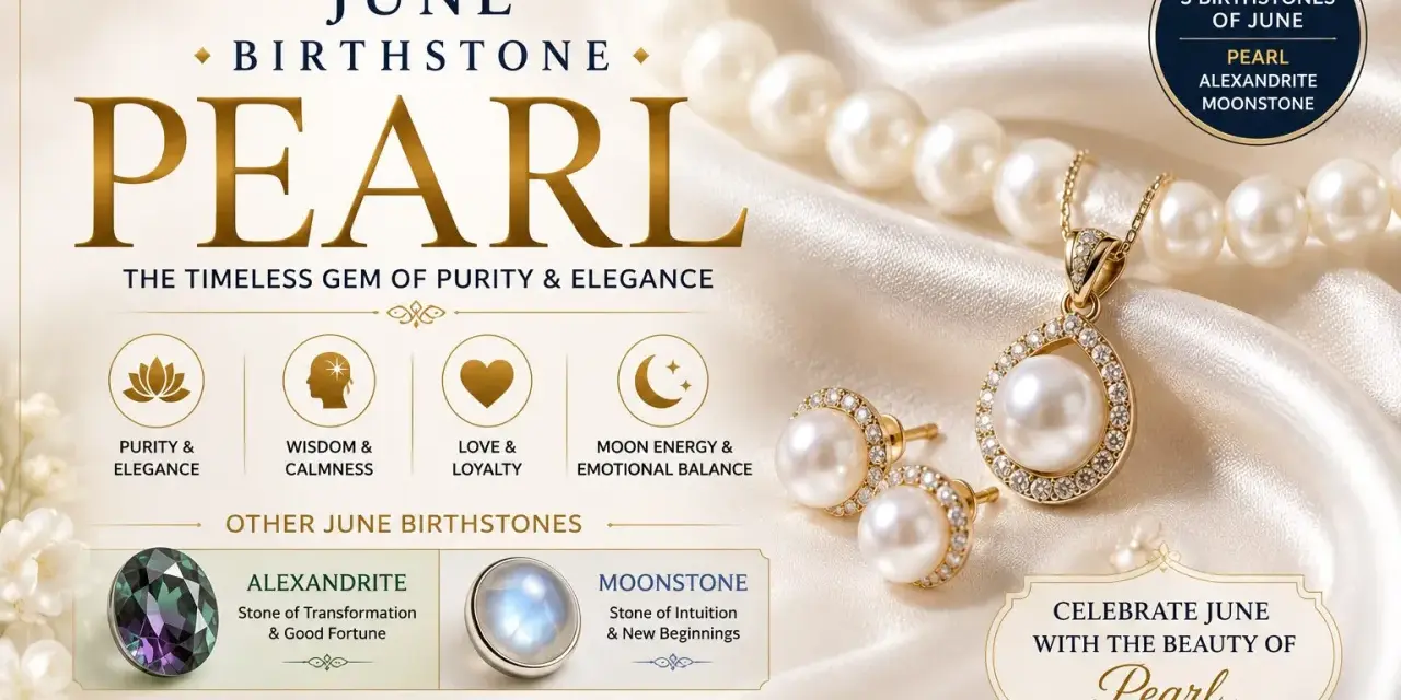 June birthstone: Pearl, the timeless gem of purity & elegance, symbolizing wisdom, love, and emotional balance.