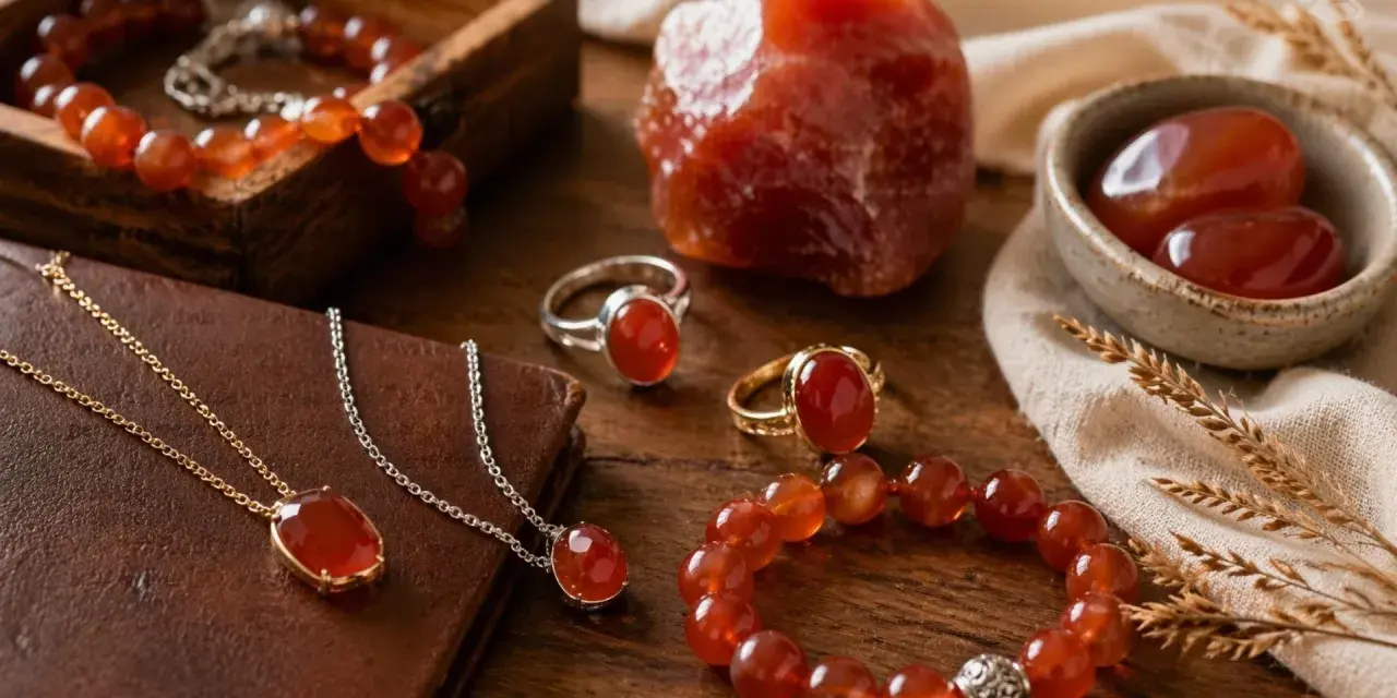 Carnelian jewelry, known for its vibrant orange-red hue, embodies courage and vitality. This collection showcases its carnelian spiritual meaning.