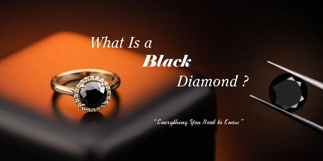 A black diamond ring and a loose black diamond held by tweezers. Learn what is a black diamond and its unique allure.