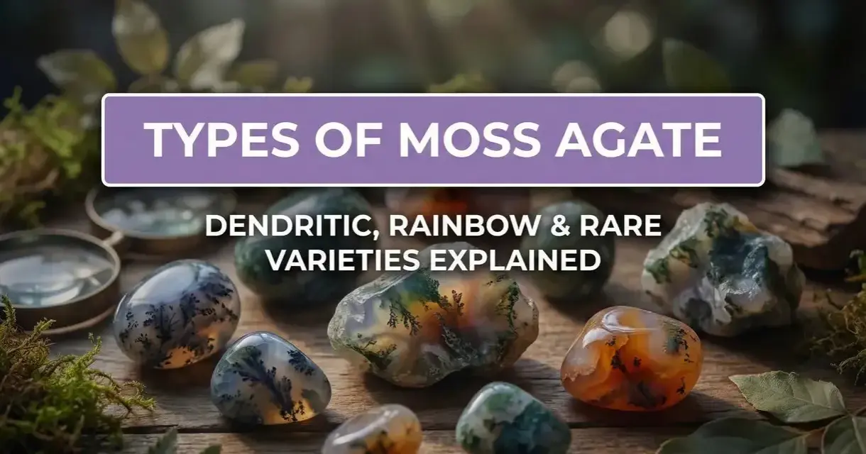 A collection of moss agate stones, showcasing dendritic patterns and vibrant colors. Learn about dendritic agate vs moss agate varieties.