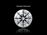 A brilliant cut simulant diamond on a black background. The text "Simulant Diamond" is above it. This image helps understand the simulated diamond meaning.