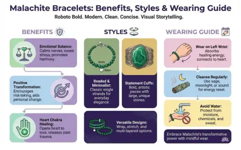Malachite bracelets offer emotional balance and positive transformation. Learn about styles and wearing guide for these beautiful stones.