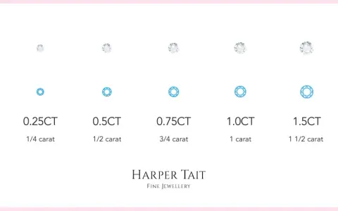 Visual guide showing diamond sizes from 0.1CT to 2.0CT, illustrating what a carat in diamonds represents by size.