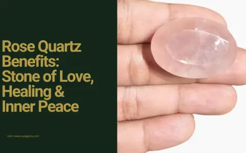 A hand holds a polished rose quartz stone, showcasing its soft pink hue and faceted surface. Discover the rose quartz benefits for love, healing, and inner peace.