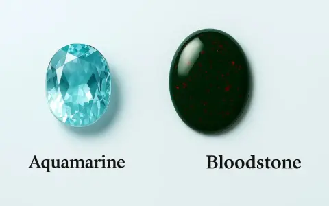Aquamarine and Bloodstone, the march 6 birthstone options, are displayed side-by-side.