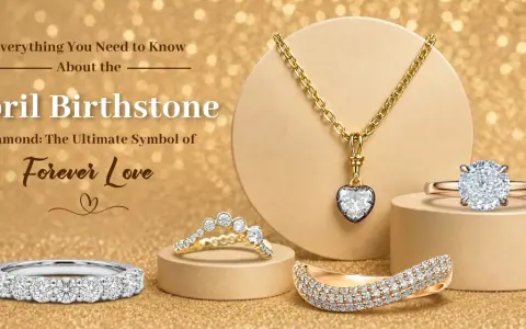Diamond jewelry, the ultimate symbol of forever love, celebrates the April birthstone. A radiant diamond necklace and rings are showcased.