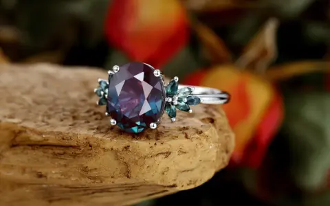 A stunning oval alexandrite stone ring, showcasing its color-changing magic. The alexandrite stone meaning is transformation and balance.