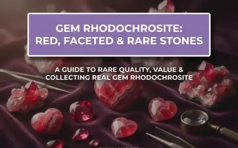 A collection of faceted and raw rhodochrosite crystal specimens, showcasing their vibrant red hues and unique banding.