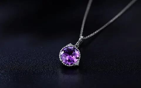 A stunning amethyst necklace, its deep purple aquarius stone sparkling against a dark, textured background.