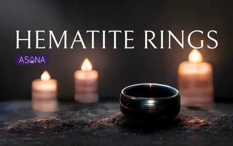 A dark hematite ring sits on a textured surface, illuminated by soft candlelight. Discover the hematite ring meaning.