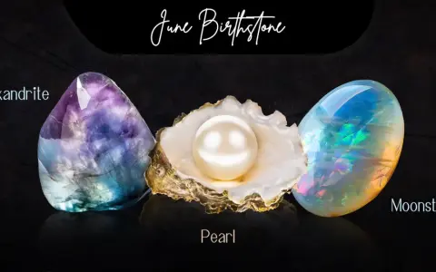 June birthstone collection: Alexandrite, Pearl, and Moonstone.
