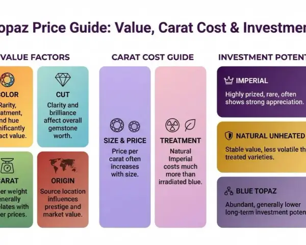 Topaz price guide: color, cut, carat, origin, size, and treatment affect how much topaz is worth. Imperial topaz is rare and valuable.