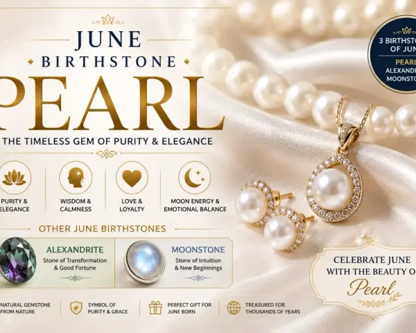 June birthstone: Pearl, the timeless gem of purity & elegance, symbolizing wisdom, love, and emotional balance.