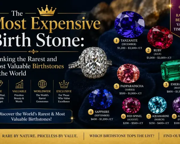 The most expensive birthstone, Tanzanite, leads a ranking of rare and valuable gemstones.