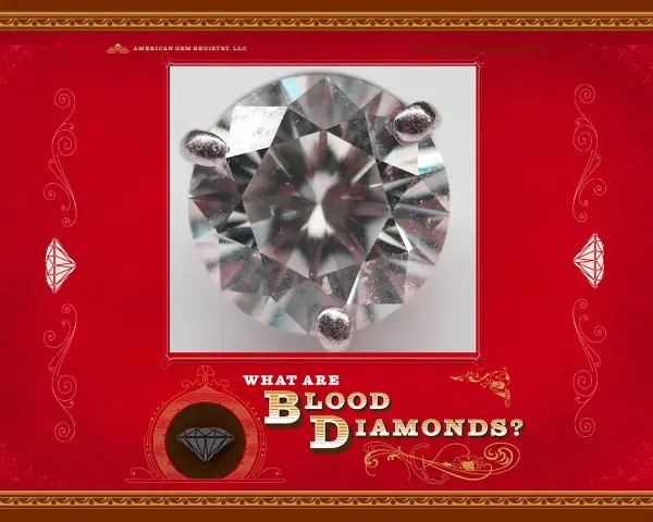 A close-up of a sparkling diamond, with text asking "What are blood diamonds?" This image explores the blood diamonds meaning.