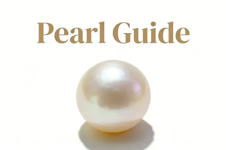 A single, lustrous pearl sits on a white background, with "Pearl Guide" text above. Is a pearl a jewel? This image suggests yes.