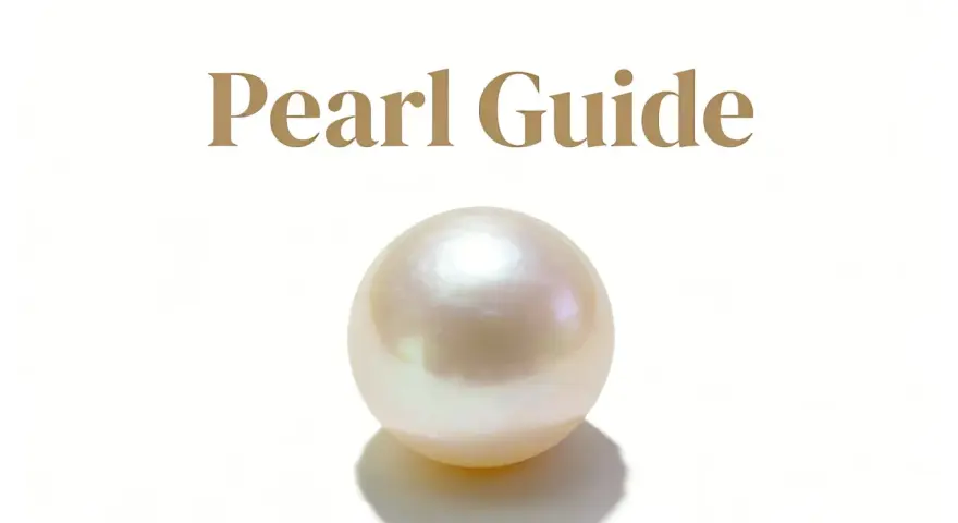 A single, lustrous pearl sits on a white background, with "Pearl Guide" text above. Is a pearl a jewel? This image suggests yes.