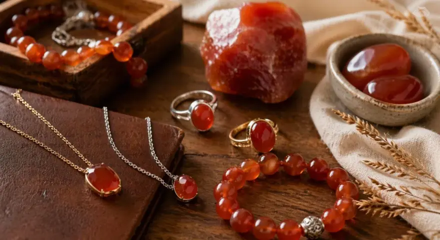 Carnelian jewelry, known for its vibrant orange-red hue, embodies courage and vitality. This collection showcases its carnelian spiritual meaning.