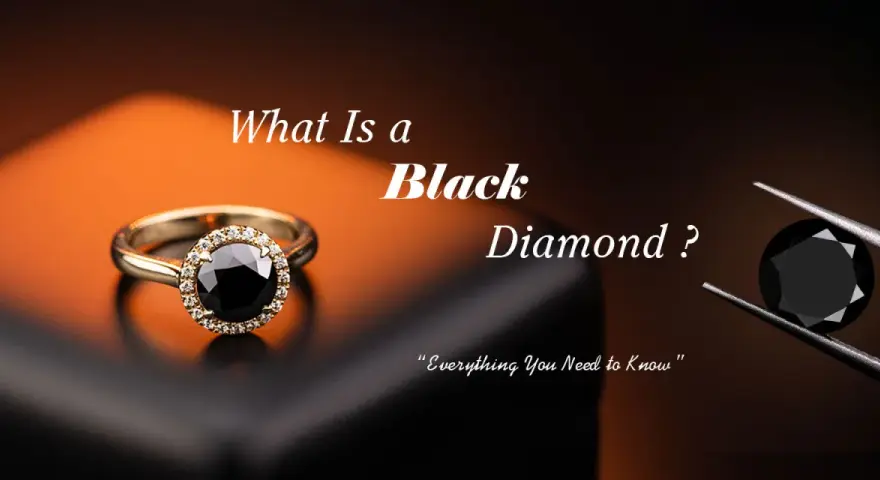 A black diamond ring and a loose black diamond held by tweezers. Learn what is a black diamond and its unique allure.