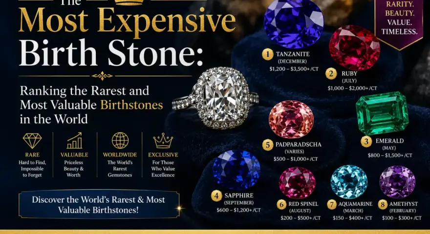 The most expensive birthstone, Tanzanite, leads a ranking of rare and valuable gemstones.