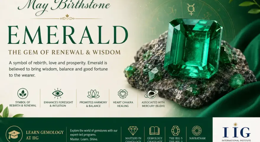 May 25th birthstone: a stunning emerald, the gem of renewal and wisdom, symbolizing rebirth, love, and prosperity.
